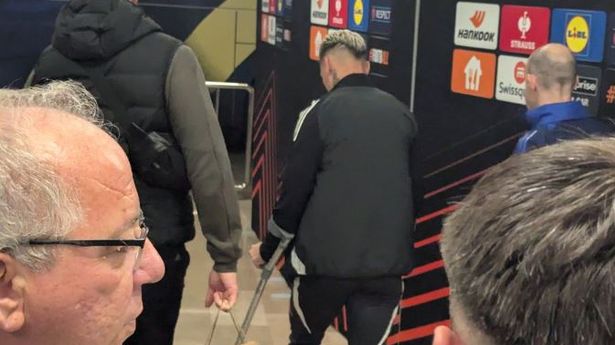 Man Utd star Antony leaves stadium on crutches after being stretchered off vs Fenerbahce