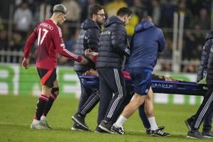 Man United winger Antony wearing protective boot after injury