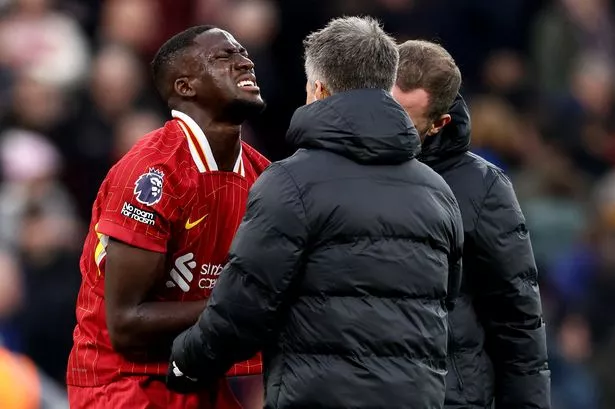 Liverpool dealt injury blow as Ibrahima Konate leaves pitch in agony using makeshift sling