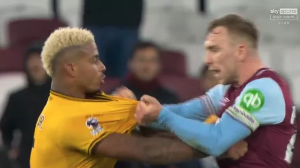Jarrod Bowen THROWN to the ground as tempers boil over after West Ham beat Wolves