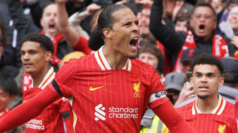 Van Dijk’s late header beats West Ham and puts Liverpool on brink of title