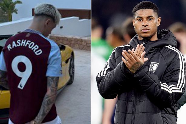 Marcus Rashford responds as Man Utd star Alejandro Garnacho pictured in Aston Villa shirt