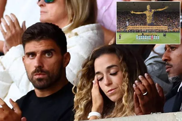 Diogo Jota’s wife and parents wipe away tears as Wolves pay poignant tribute to tragic star