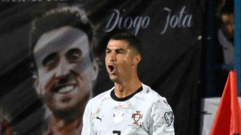 Ronaldo scores twice to help Portugal to win in first game since Jota’s death